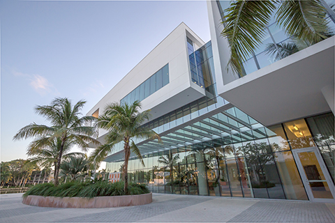 view of Shalala Student Center near the Miller Circle shuttle stop